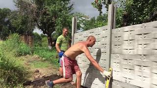 Установка Бетонного Забора Своими Руками! 10 Пролетов за 3 часа! Часть 2 (#Стройка Руками)